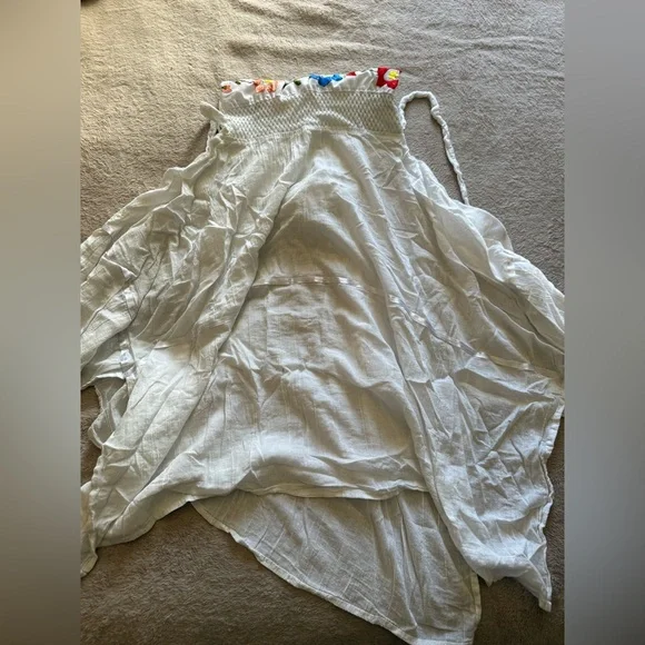 White Halter Dress with Multicolor Floral Embroidery - Picture 2 of 7